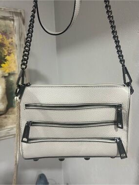 Rebecca Minkoff Light Gray Crossbody Bag with Gunmetal Chain Strap